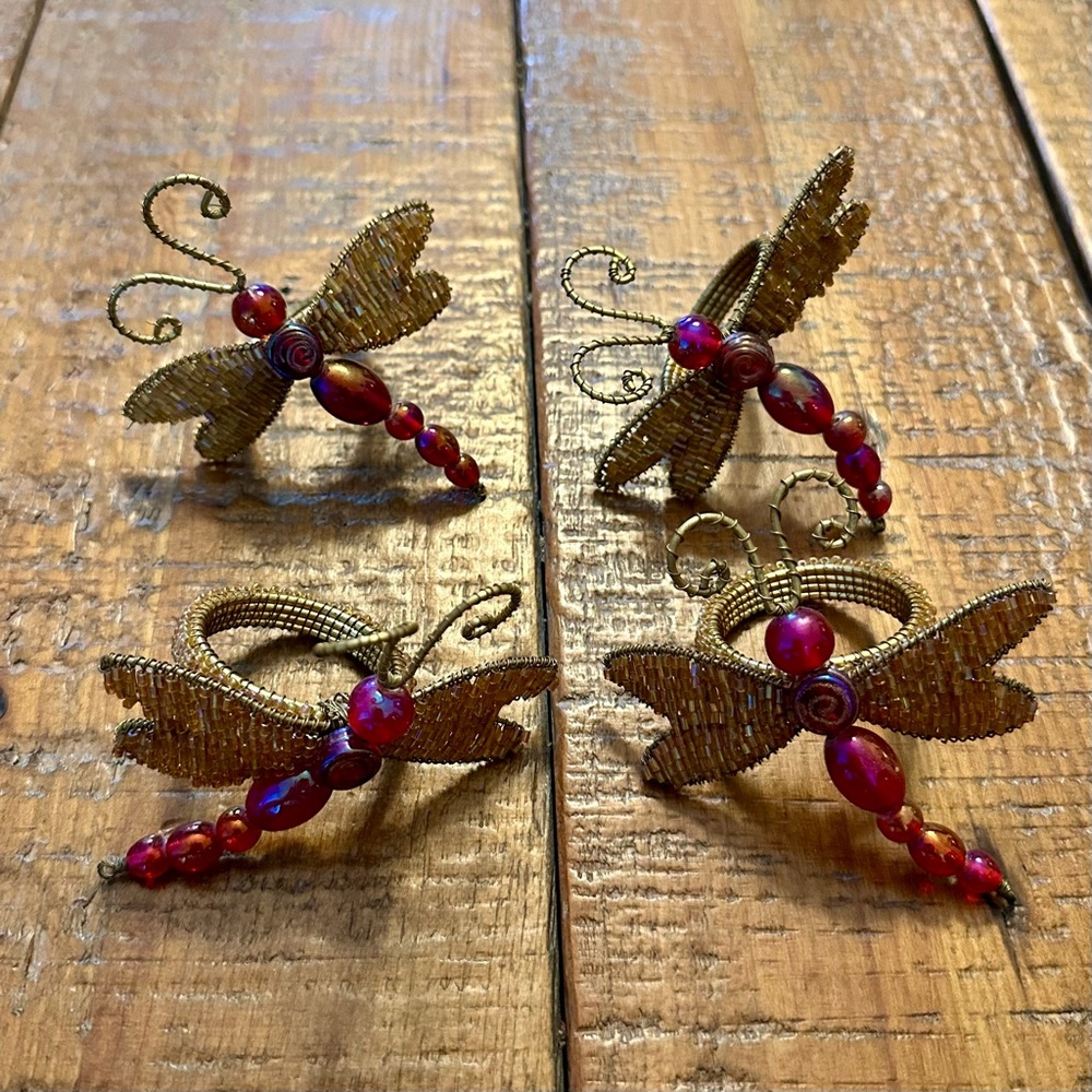 Pier 1 Beaded Dragonfly Napkin Rings — Set of 4